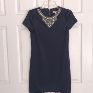 Navy blue stud collar dress